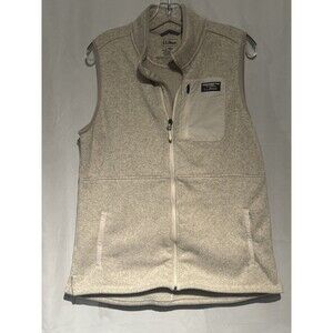 LL Bean Vest Women LRG Tan  Sweater Fleece Performance Heathered Full Zip